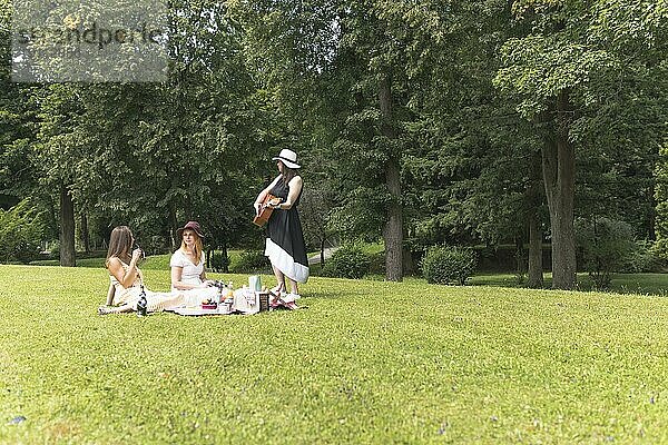 Gruppe weiblicher Freunde bei einem Picknick im Park