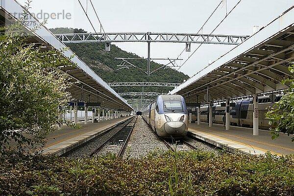 KTX-Zug am Yeosu Expo Station  Yeosu  Provinz Jeollanam-do  Südkorea  Asien