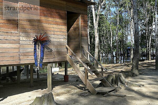 Traditionelles Holzhaus im Dorf der Tuyuca Eingeborenen  Manaus  Bundesstaat Amazonien  Brasilien  Südamerika