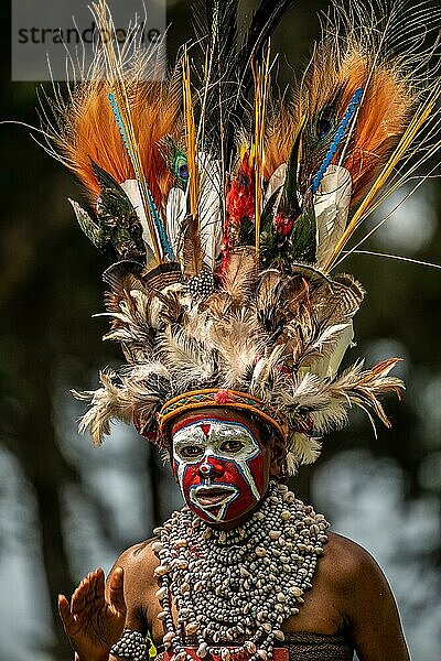 Krieger mit wertvollem Prachtschmuck  im Hochland bei einem Sing-Sing des Melpa-Stammes  Papua Neu-Guinea