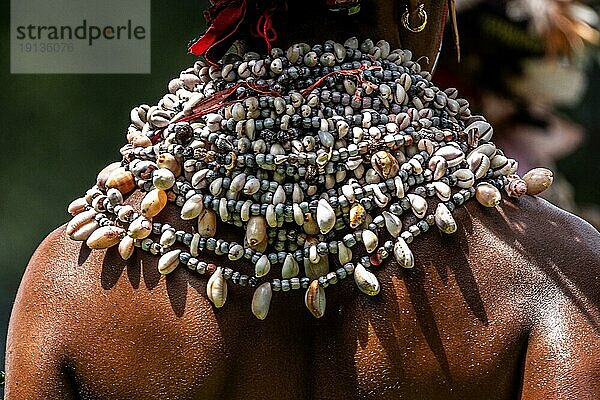 Krieger mit wertvollem Prachtschmuck  im Hochland bei einem Sing-Sing des Melpa-Stammes  Papua Neu-Guinea