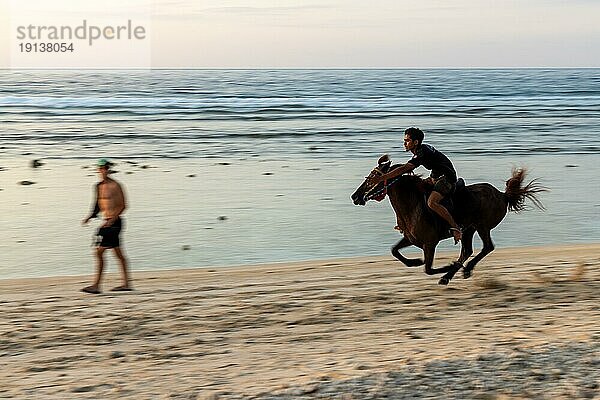 Reiten am Strand  Gili Trawangan  Insel vor Lombok  West Nusa Tenggara  Indonesien  Südostasien  Asien