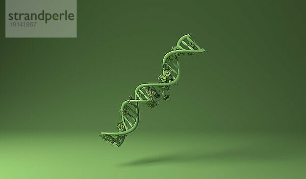 DNA bedeckt mit grünen Pflanzen vor grünem Hintergrund