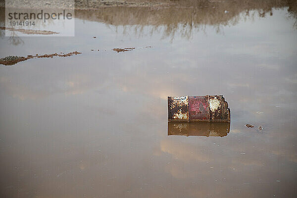 Rusty barrel in contaminated water of Dead Sea  Israel