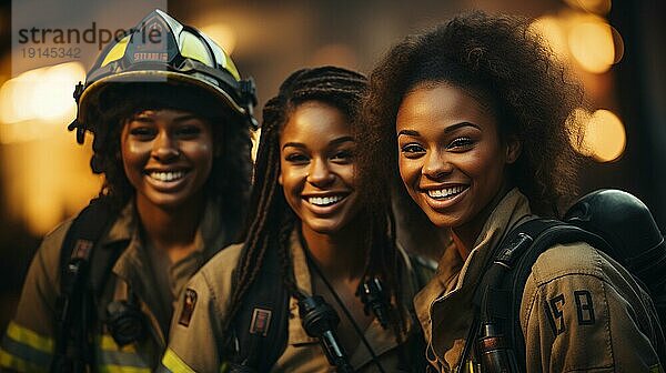 Weibliche afroamerikanische Feuerwehrmänner im Einsatz  generative AI