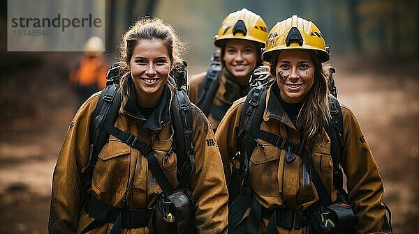 Weibliche multiethnische Feuerwehrleute im Einsatz  generative KI