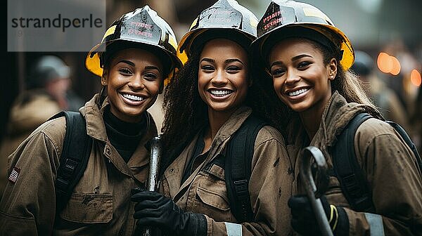 Weibliche afroamerikanische Feuerwehrmänner im Einsatz  generative AI