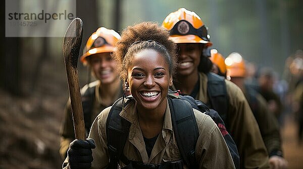 Weibliche afroamerikanische Feuerwehrmänner im Einsatz  generative AI