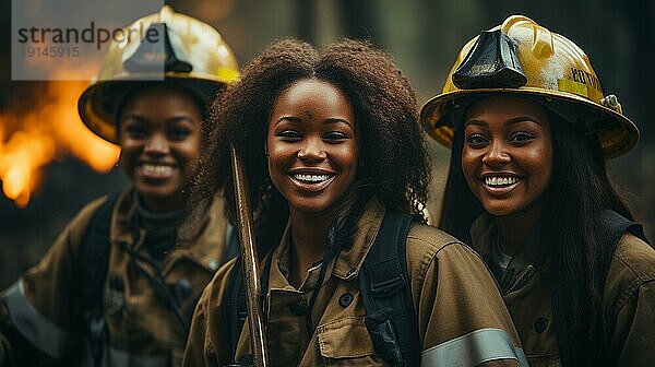 Weibliche afroamerikanische Feuerwehrmänner im Einsatz  generative AI