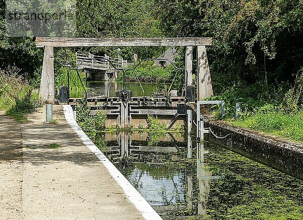 Schleuse und Schleusentor des Flusses Stour in Flatford Mill  East Bergholt  Suffolk  England  UK