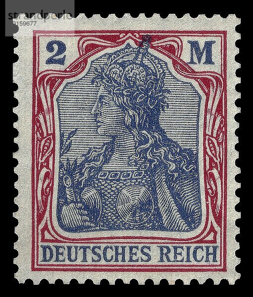 Briefmarken-Jahrgang 1920 der Deutschen Reichspost  Deutsches Reich  Germania Serie  2 Mark  Historisch  digital restaurierte Reproduktion