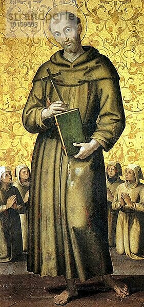 Der heilige Franziskus und die vier Disziplinierten  Gemälde von Pietro Perugino  digital restaurierte Reproduktion von einer Vorlage aus der damaligen Zeit