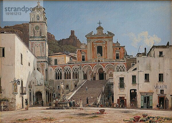 Ein Teil des Marktplatz in Amalfi  1835  Italien  Historisch  digital restaurierte Reproduktion einer Vorlage der damaligen Zeit  Europa