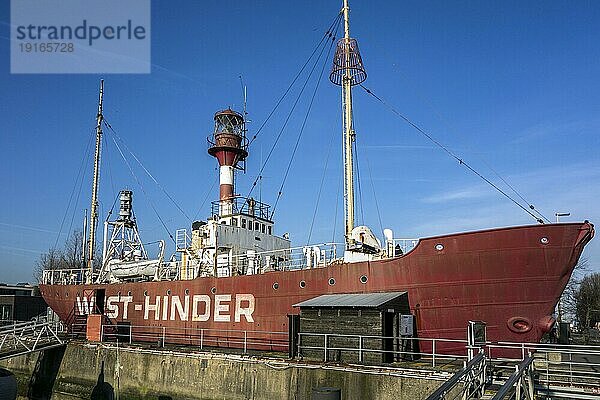 Das Feuerschiff Westhinder II im maritimen Themenpark Seafront in Zeebrugge  Belgien  Europa