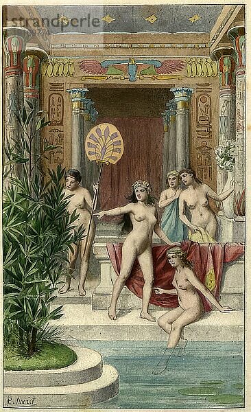 Kleopatra und ihre Dienerinnen nackt im Palast  nach einer erotischen Illustration aus dem 19. Jahrhundert  Historisch  digital restaurierte Reproduktion von einer Vorlage aus dem 19. Jahrhundert