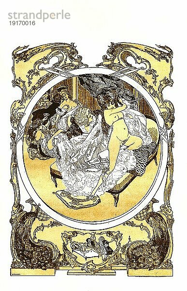 Illustration aus Fanny Hill  im englischen Original Memoirs of a Woman of Pleasure  ein erotischer Roman von John Cleland  der 1749 in London erschien  Historisch  digital restaurierte Reproduktion von einer Vorlage aus dem 19. Jahrhundert