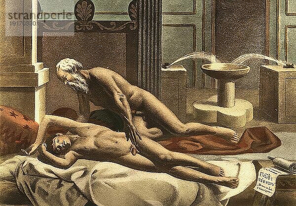 Alter Mann hat Sex mit einer Frau  Erotische Illustration von Edouard-Henri Avril (21. Mai 1849 bis 1928)  ein französischer Maler und Grafiker  unter dem Namen Paul Avril wurde er als Illustrator erotischer bis pornografischer Romane bekannt  Historisch  digital restaurierte Reproduktion von einer Vorlage aus dem 19. Jahrhundert