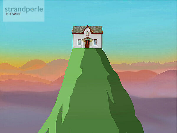 Illustration abgelegener Häuser  die auf einem Berggipfel stehen