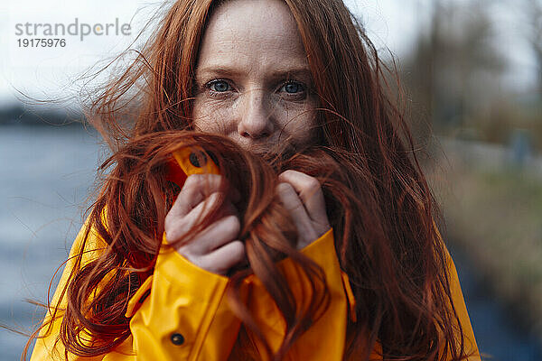 Redhead woman with long hair