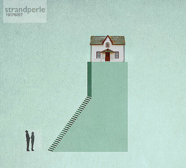 Illustration von zwei Personen  die ein unzugängliches Haus betrachten