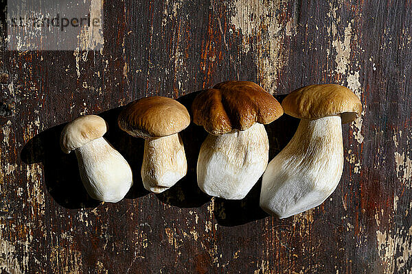 Fresh organic mushrooms on table