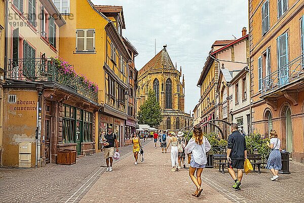 Rue de l'Église und Martinsmünster von Colmar in Elsass  Frankreich  Europa