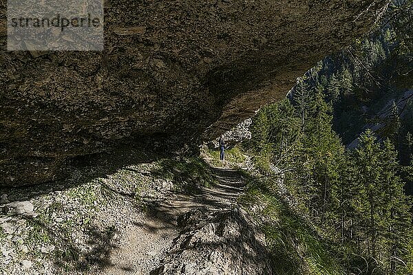 Alpiner Wanderweg unter Fels zur Grotte? Höhle  Gewölbe  in Maria Alm  Salzburg