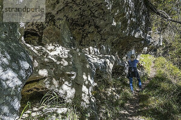 Alpiner Wanderweg am Fels zur Grotte? Höhle  Gewölbe  in Maria Alm  Salzburg