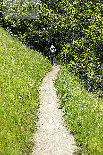 Ältere Frau wandert auf dem Dipsea Trail