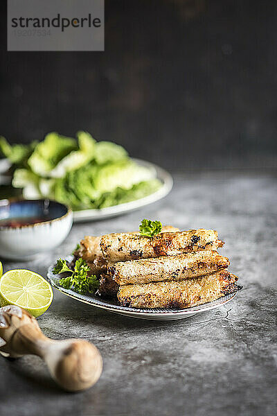 Vietnamese fried spring rolls with nuoc cham sauce