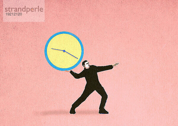Illustration eines Mannes  der eine Uhr wirft  die die Frist symbolisiert