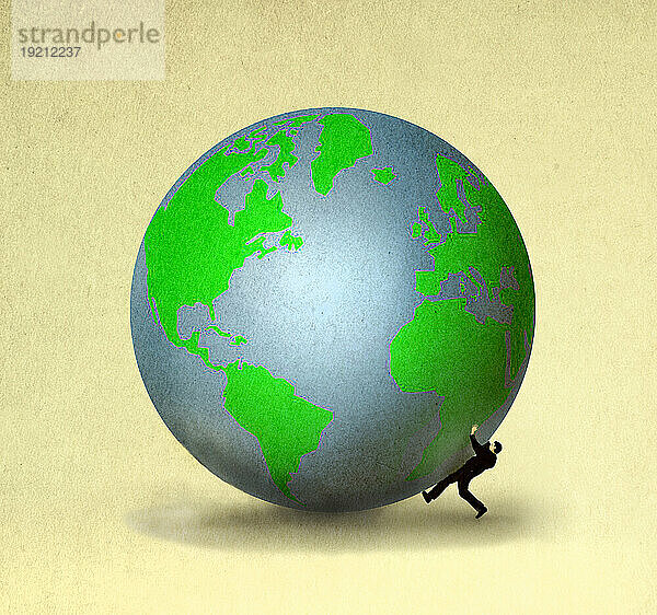 Illustration des Planeten Erde  der den Menschen zerquetscht
