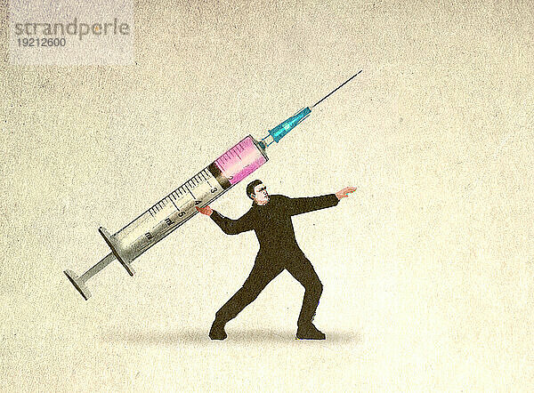 Illustration eines Mannes  der eine Spritze wirft  als Symbol für die Impfung