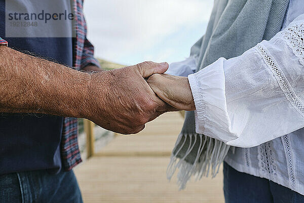 Senior couple holding hands together