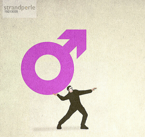 Illustration eines Mannes  der ein männliches Symbol wirft  das stereotype Männlichkeit symbolisiert