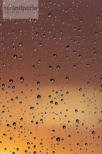 Fensterscheibe mit Regentropfen bedeckt