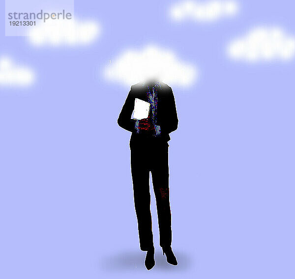 Illustration of businesswoman with head shrouded in clouds