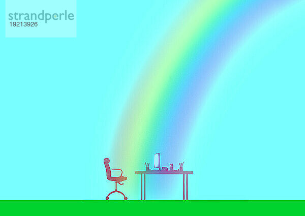 Schreibtisch und Stuhl unter Regenbogen