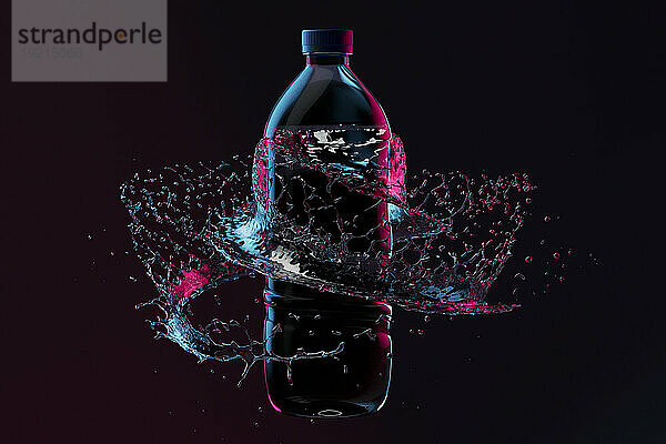 3D-Darstellung von Wasser  das um eine Plastikflasche wirbelt