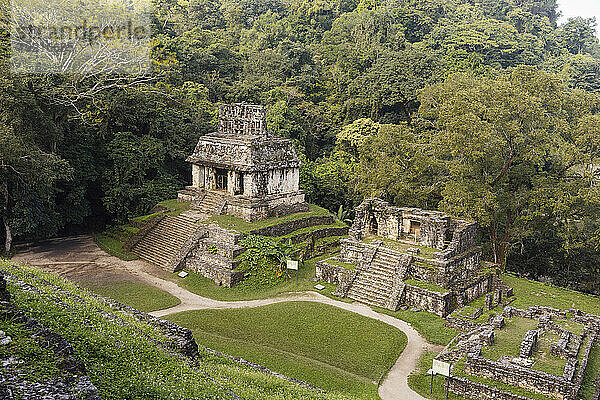 Maya-Pyramiden mit Bäumen im Hintergrund