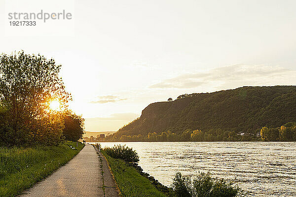 Germany  Rhineland-Palatinate  Remagen  Rhine river promenade at sunset