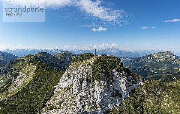 Austria  Salzburger Land  Drone view of summit cross on Gruberhorn mountain