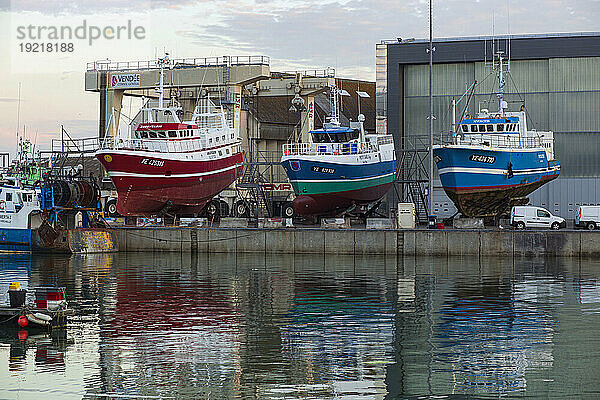 France  Les Sables d'Olonne  85  Fishing port  quai de la gauge  trawlers in refit  May 2021.