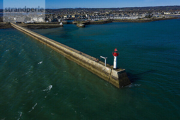 France  Manche  Cotentin. Saint-Vaast-la-Hougue. The dike and the lighthouse