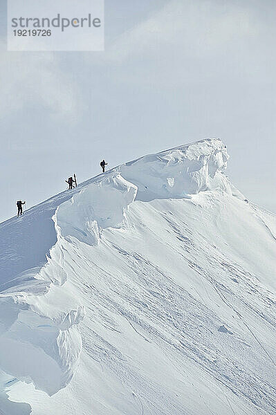 Backcountry-Skifahrer auf dem Grat des Pms Bowl im Turnagain Pass  Chugach National Forest im südlichen Zentralalaska  Winter