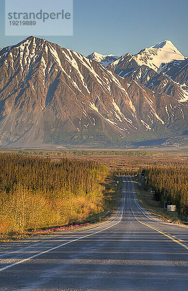 Malerischer Blick auf den Haines Highway im Südosten Alaskas im Sommer  HDR-Bild