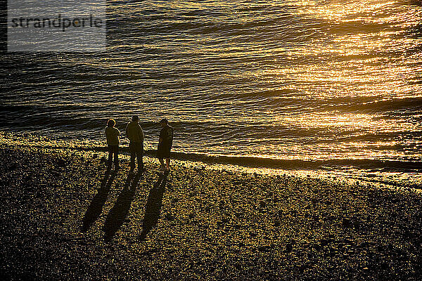 Menschen  die bei Sonnenuntergang am Strand spazieren  Point Worzonoff  Anchorage  Südzentralalaska  Sommer