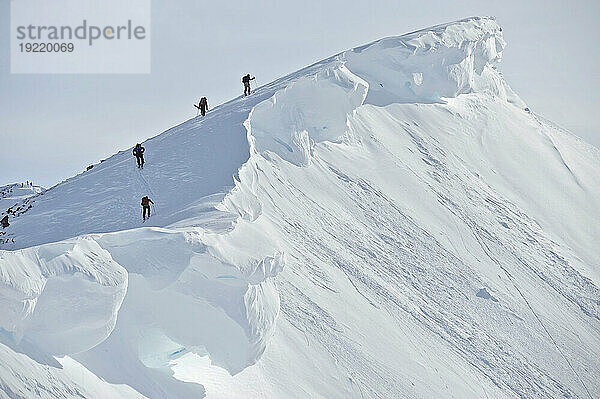 Backcountry-Skifahrer auf dem Grat des Pms Bowl im Turnagain Pass  Chugach National Forest im südlichen Zentralalaska  Winter