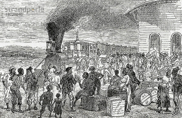 Ein Bahnhof in Virginia  USA im 19. Jahrhundert. From America Revisited: From The Bay of New York to The Gulf of Mexico  veröffentlicht 1886.
