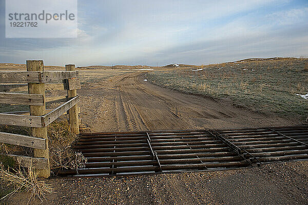 Cattle guard on a road in the Nebraska Sandhills  USA; Sandhills  Nebraska  United States of America